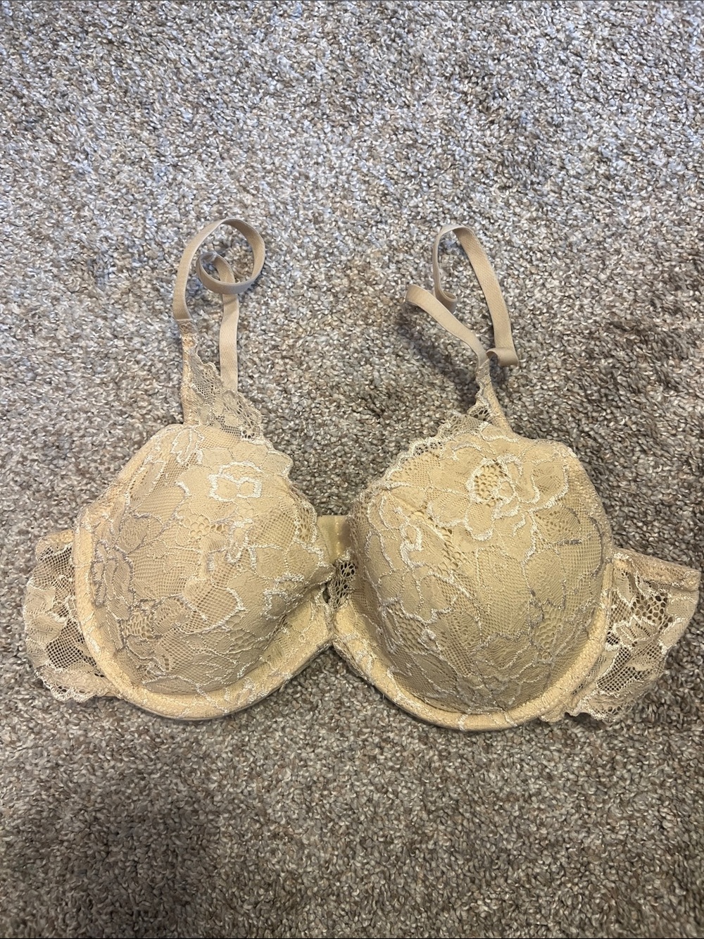 SHEIN Beige Floral Lace Underwire Bra